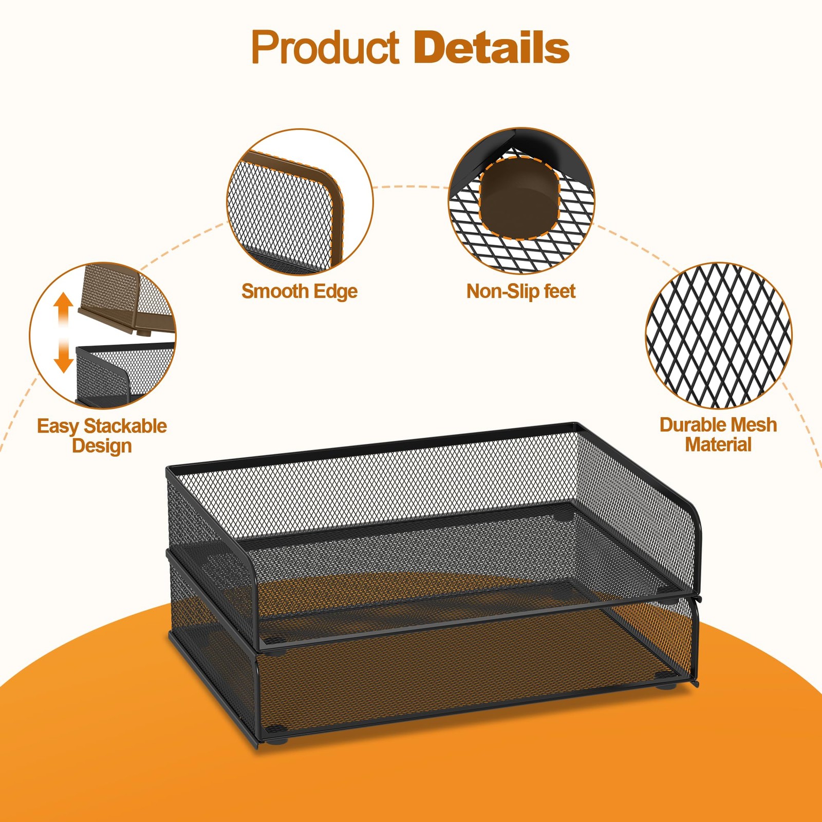 2-Pack Metal Mesh Stackable Paper Letter Trays Organizer for Classroom,Office…