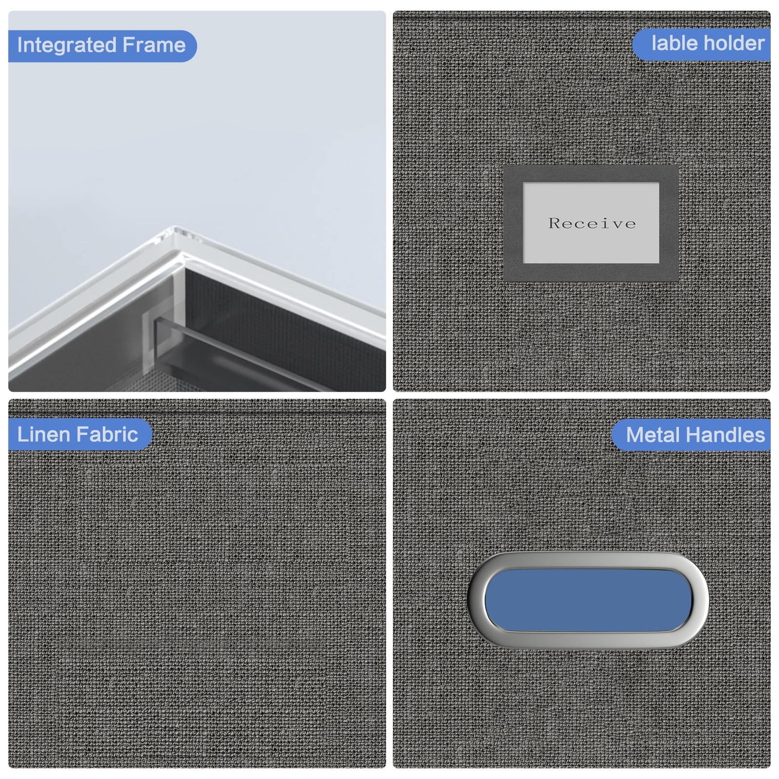 GRSQYS File Organizer Box – Boxes for 13.2*10.1*10.1in(4Pack), Grey