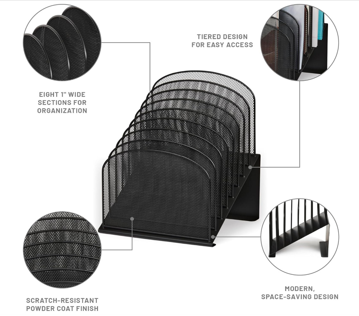 USED Safco 8 Compartment Wire Mesh File Organizer Matte Black- USED (AB)
