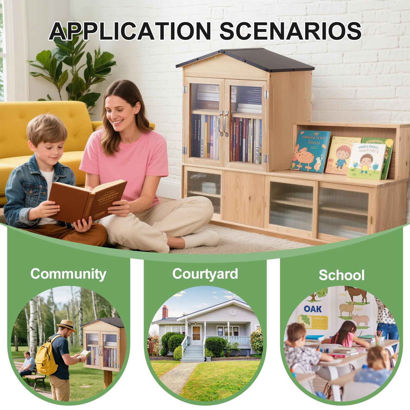 KERUYUNLA 2-Tier Indoor/Outdoor Little Library Book Exchange Box – Durable We…