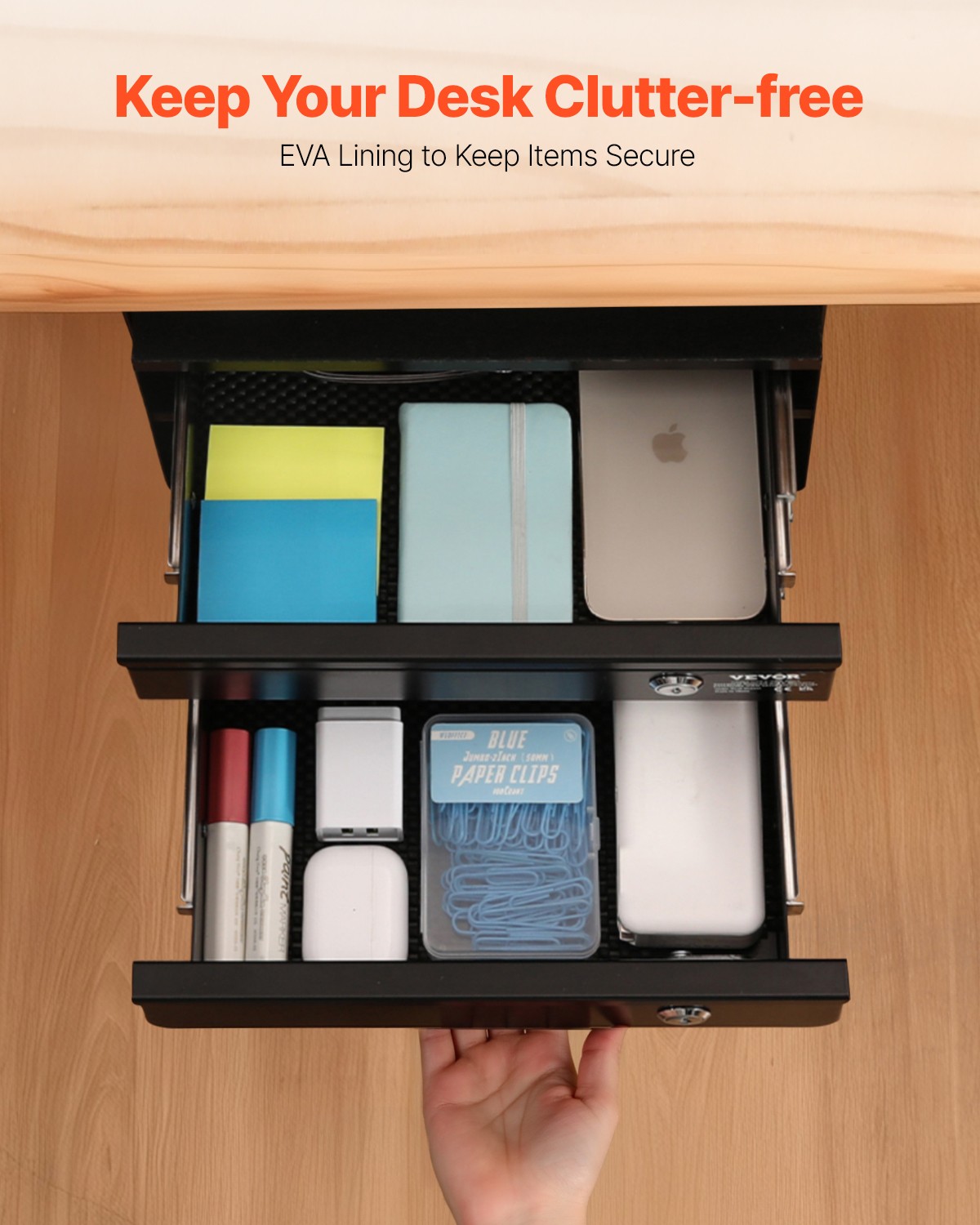VEVOR 2 Drawer 13″ Lockable Under Desk Drawer Organizer Slide-out Drawer Office