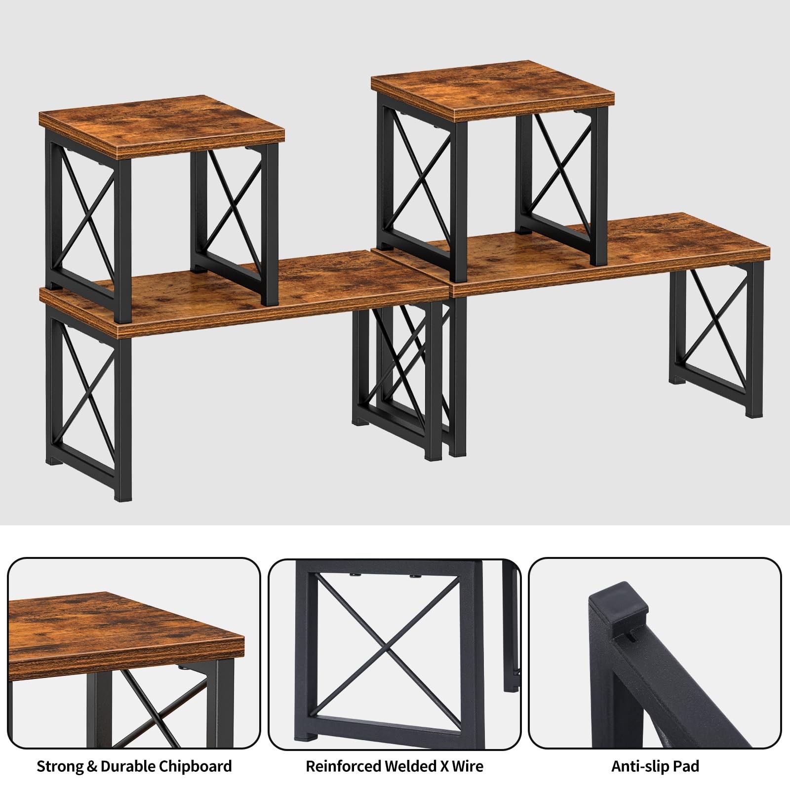 Honiter 2 Sets Desk Shelf, Desktop Organizer 2 7.6in-2 Pack, Brown