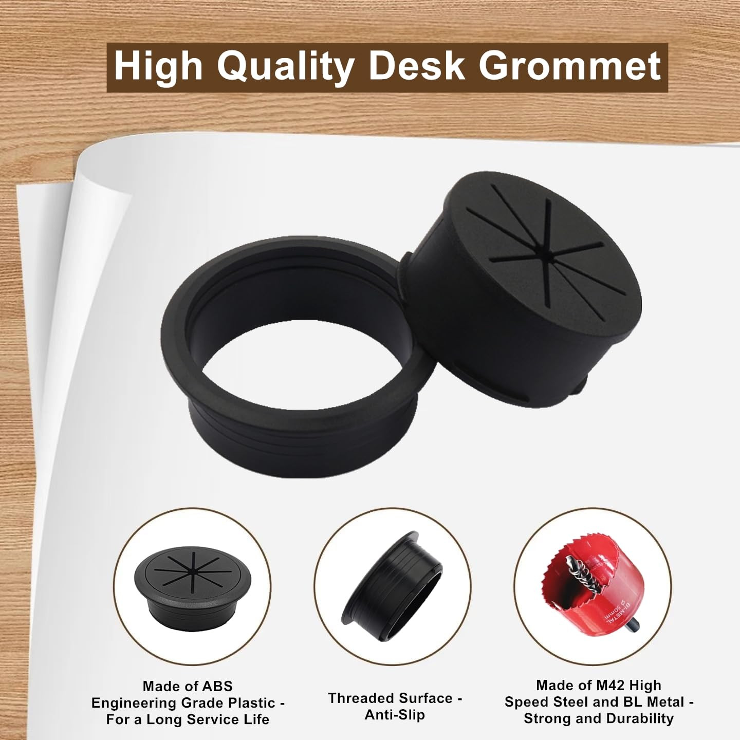 4 Pack Desk Grommet 2 Inch (50 Mm), Desk Hole Cover for Cables, Black Desk Cord
