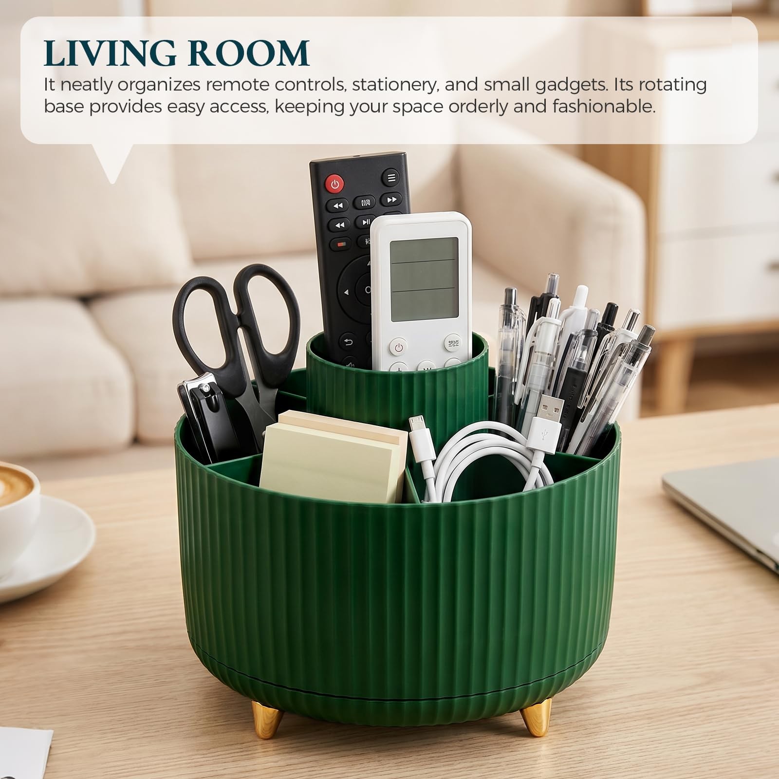 Pencil Pen Holder for Desk, 5 Slots 360-Degree Rotating Desktop Organizer, Cu…