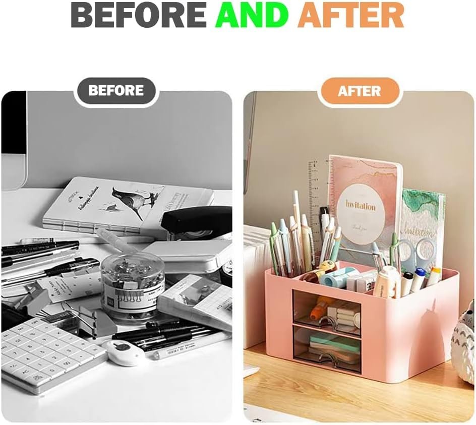 Stationary Organiser 7-Grid Desk Organizer with Drawer – Multifunctional Plas…