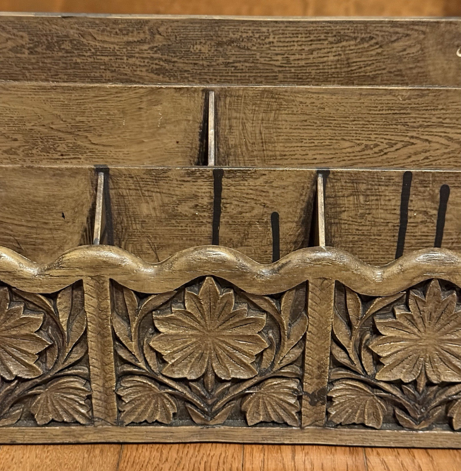 Vintage Lerner Desk Organizer Sorter Caddy Faux Carved Wood Mail Bills Utensils