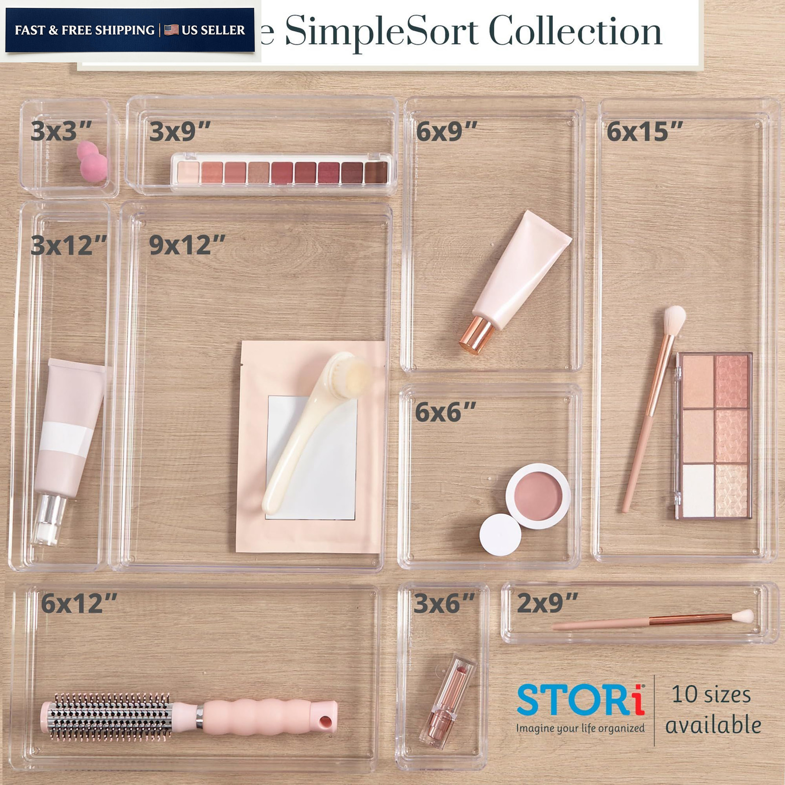 STORi SimpleSort 3-Piece Stackable Clear Drawer Organizer Set | 9x6x2″,