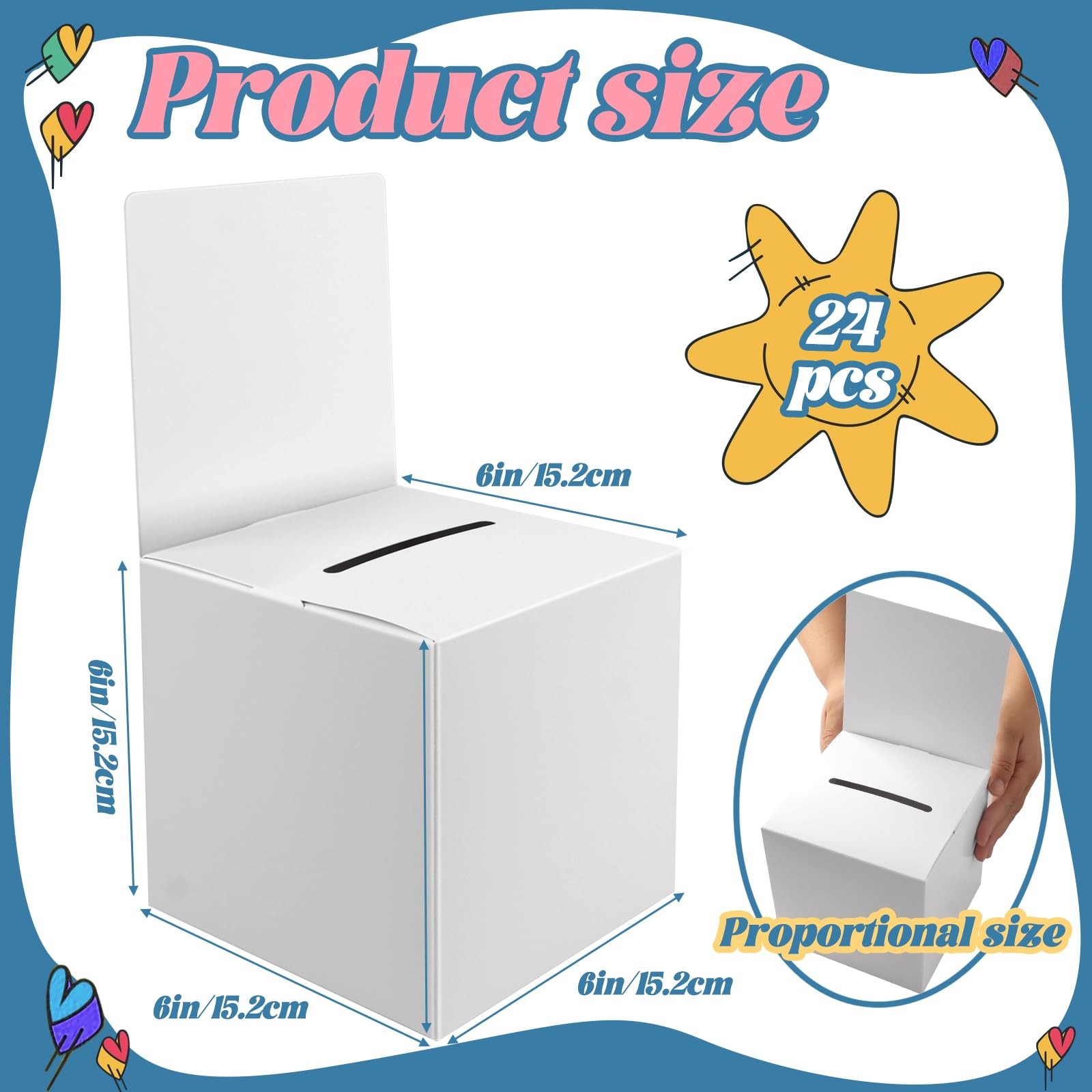 Jyongmer 24 Pack Cardboard Ballot Box with Slot 6 x 6x 6 Inch 24pcs-white