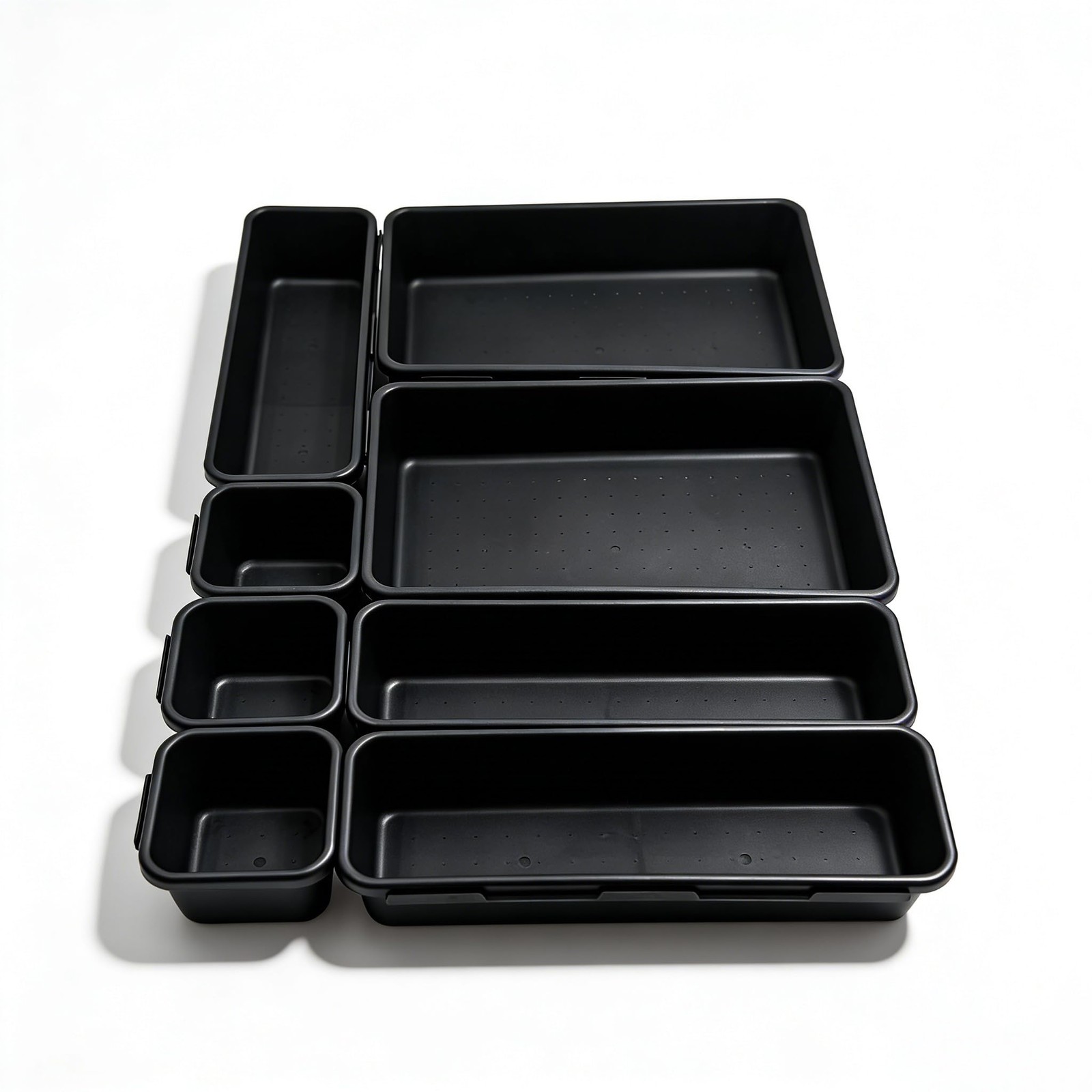 U-KIME 8-Piece Interlocking Drawer Organizer Trays, Black Plastic