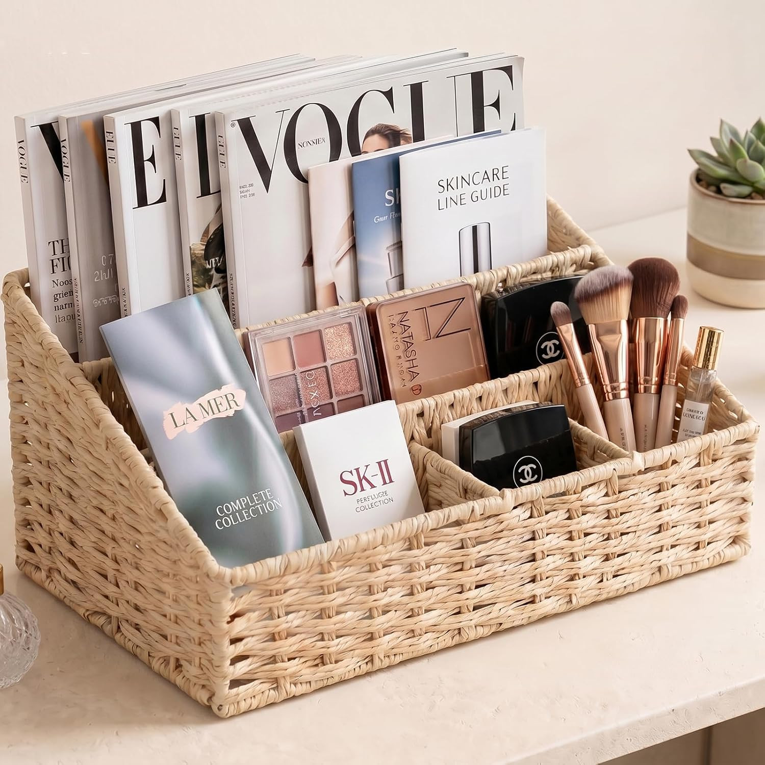 Rattan Mail Organizer – Countertop, Desk, Bills, Woven Basket, Magazine Holder