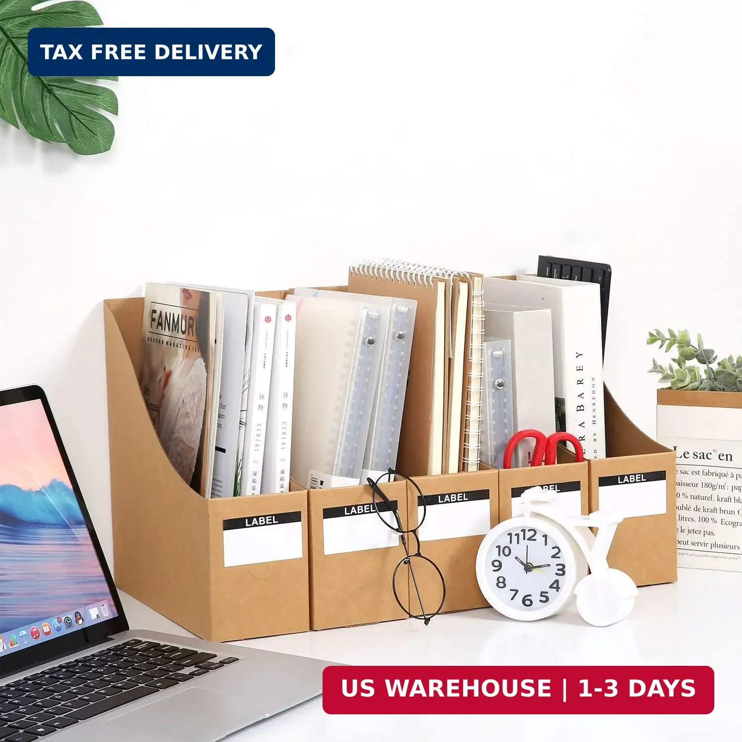 15 Pack Foldable File Holder Organizer Cardboard Magazine Storage Brown