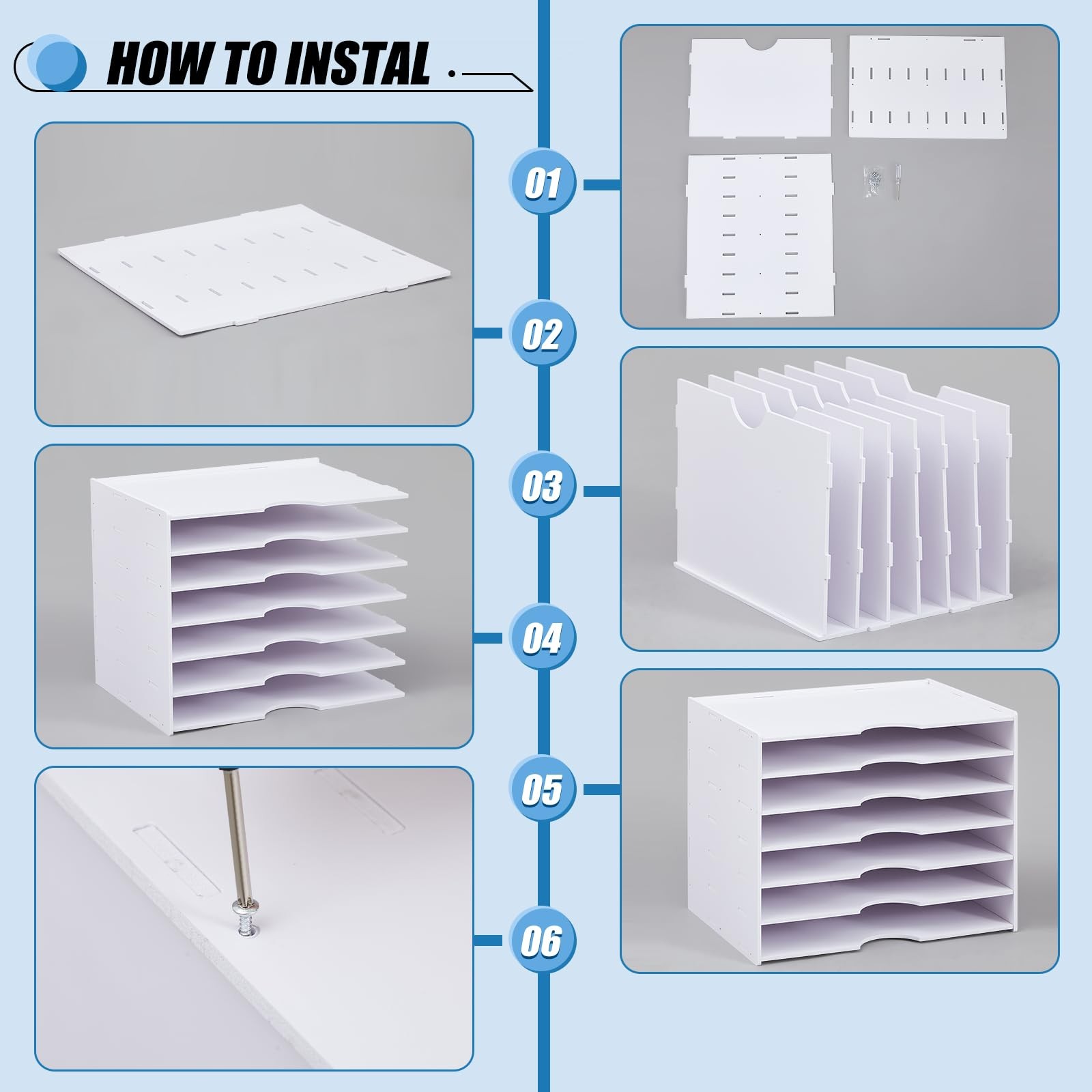 7 Tier Scrapbook Paper Tray Stackable Desk File Organizer 14.2×10.2×11.8 In