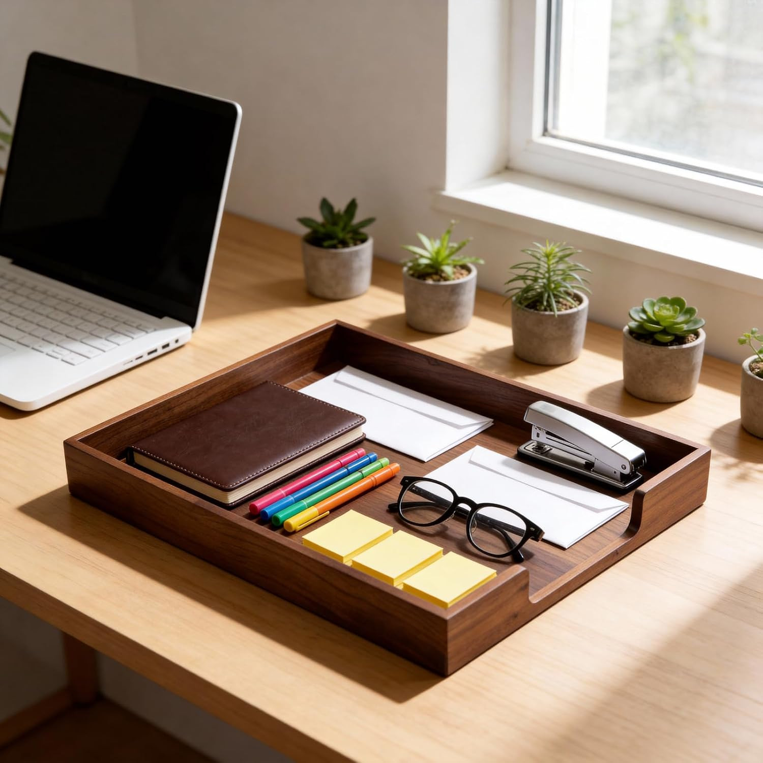 Wood Letter Tray Wooden Desk Organizer Paper Document File Tray for Office Suppl