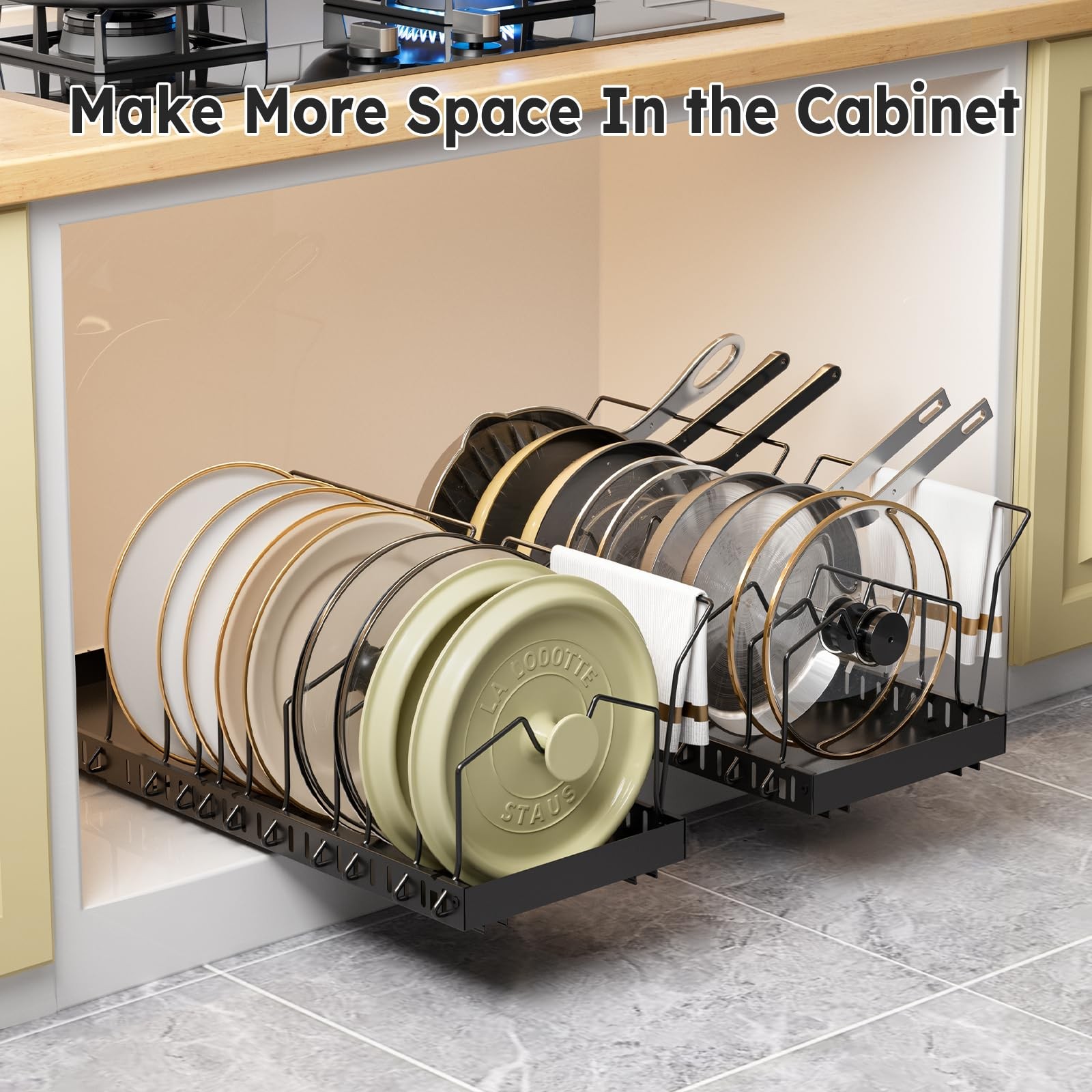 2 Pack Pots and Pans Organizer Expandable 10 Dividers-2 Pack, Black