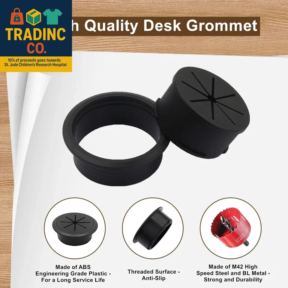 4 Pack Desk Grommet 2 Inch (50 Mm), Desk Hole Cover for Cables, Black Desk Cord