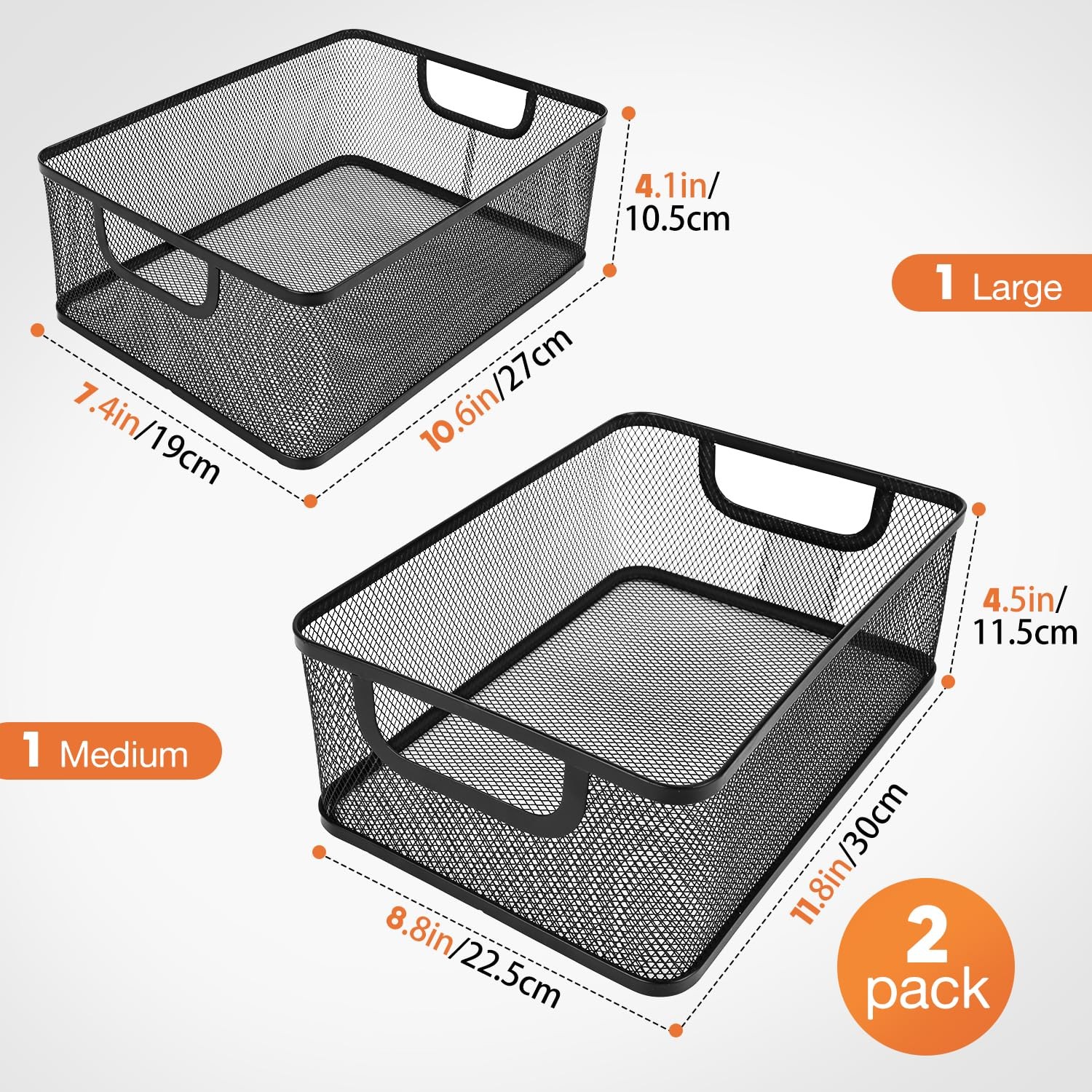 2 Pack EsOffcce Metal Mesh Steel Basket Desk Organizer Rectangle Black