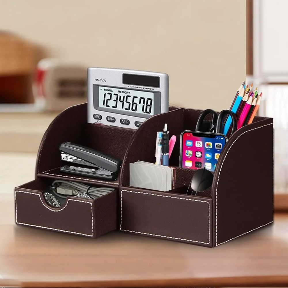 Desk Organizer, PU Leather Desktop Organizers and Accessories, Office Supplies M