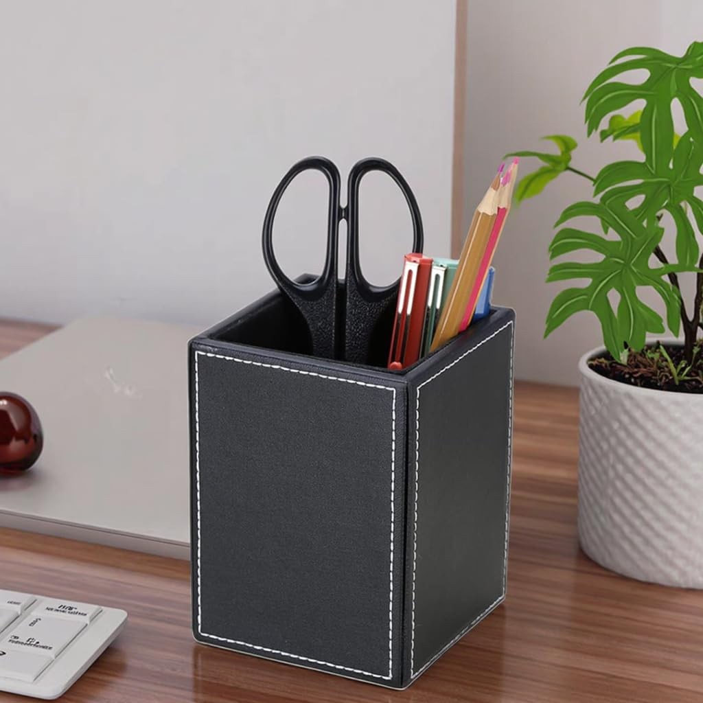 PU Leather Square Pens Pencils Holder Cup Desktop Stationery Organizer Case O…