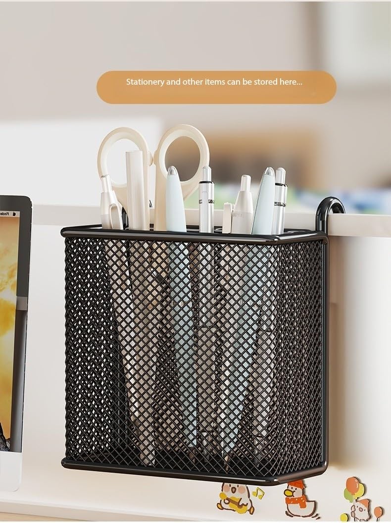 Hanging Pen Holder with Hook Storage – Wall-Mountable Desk Organizer for Offi…