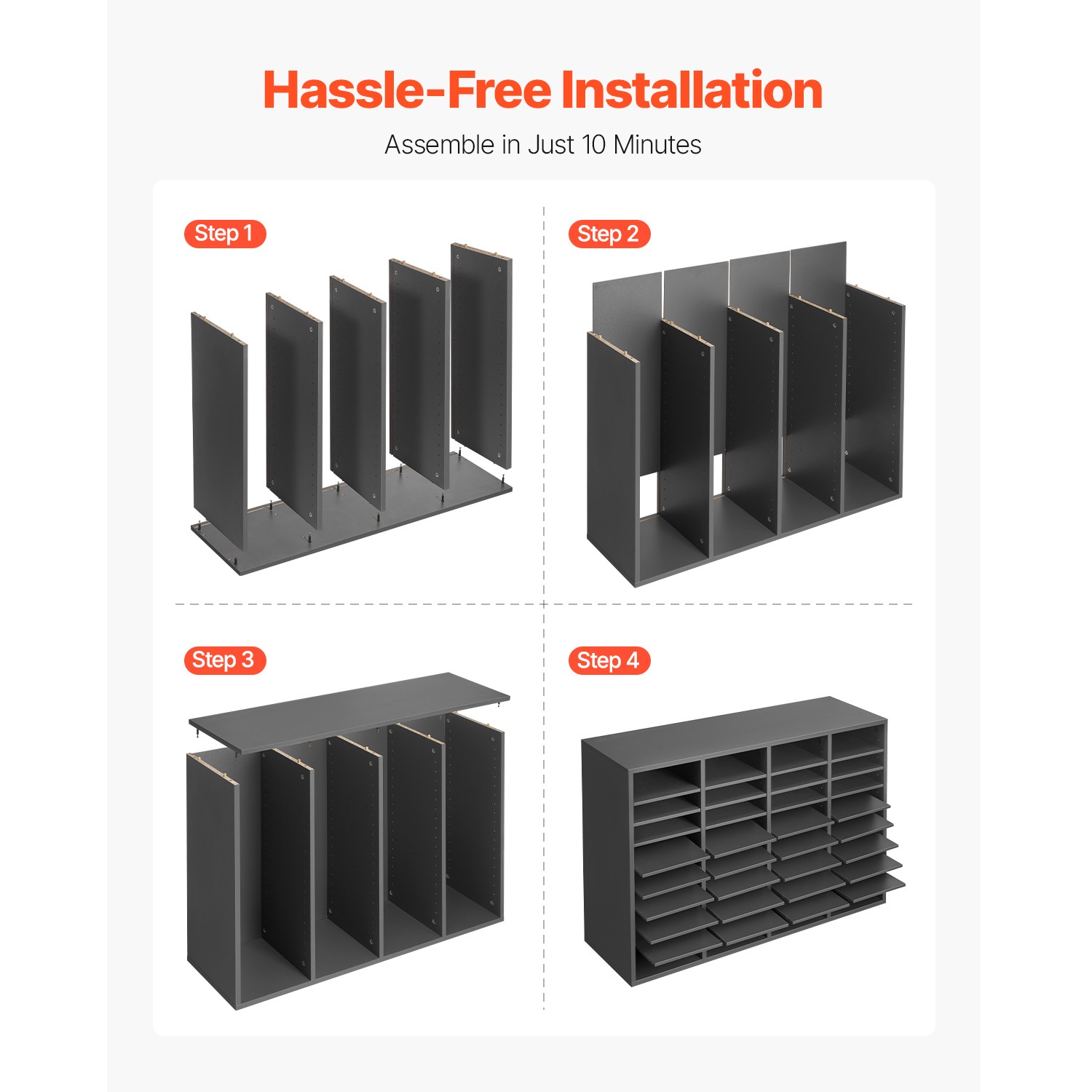 Uimoso Wooden Literature Organizer 36 Compartments with Adjustable Shelves Grey