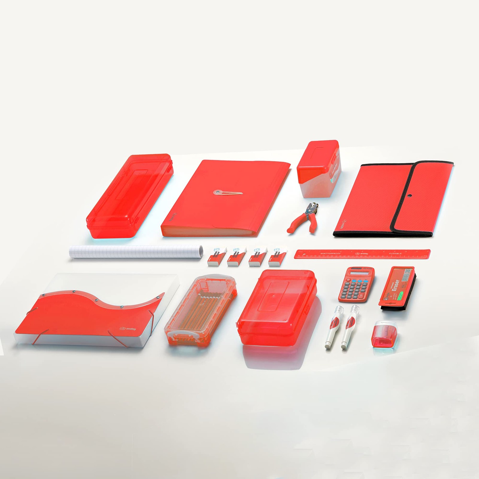 Plastic Pencil Box Red School Storage Case Organizer Snap Closure Supply