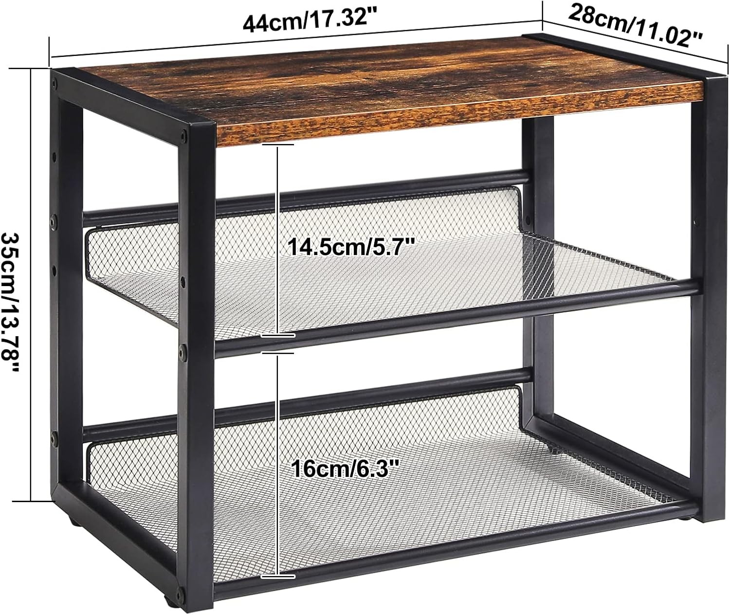YMYNY Desktop Printer Stand, 3 Tiers Desk Organizer with Rustic Brown