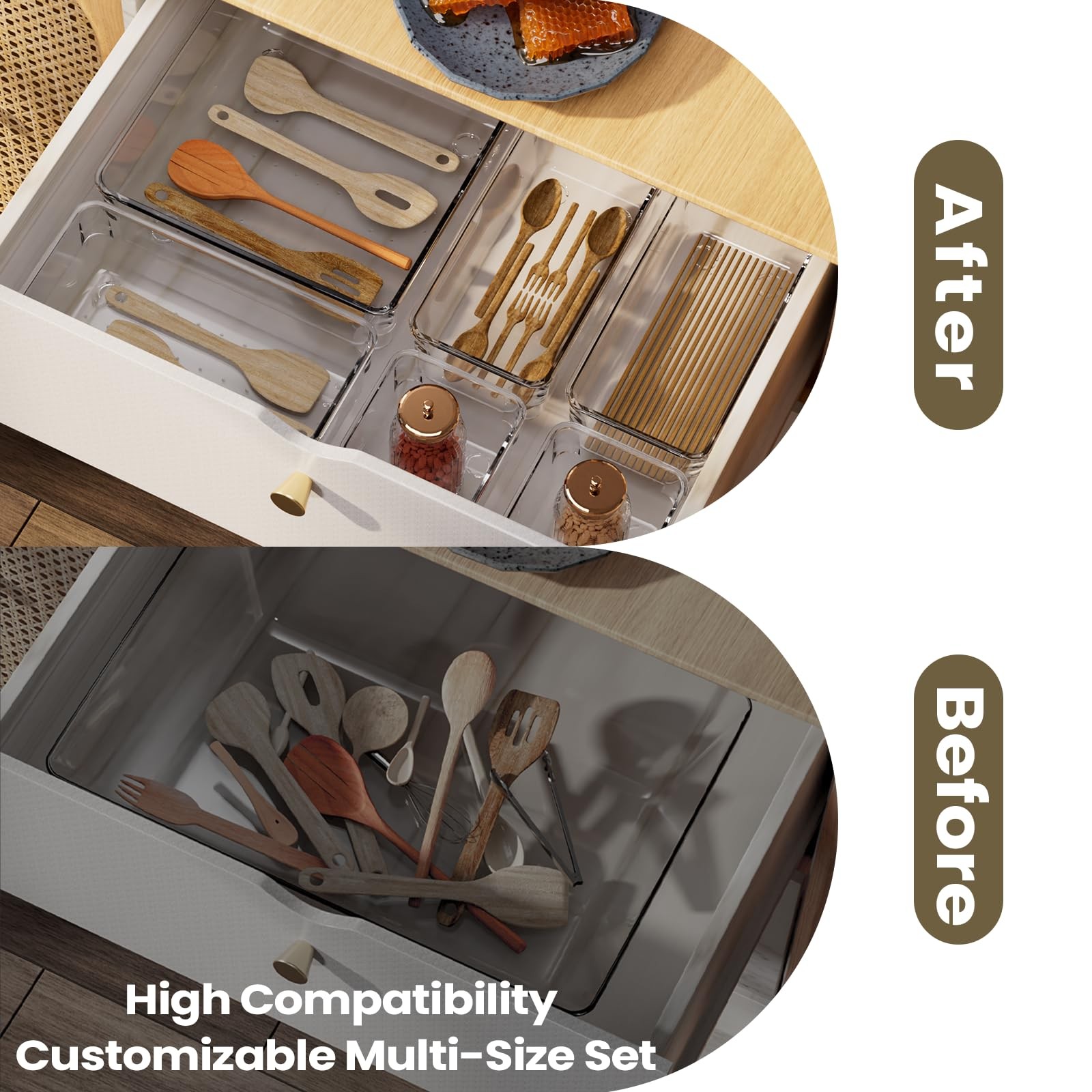 6 PCS Clear Plastic Drawer Organizer Set, 2 Sizes Acrylic Drawer Storage Tray…