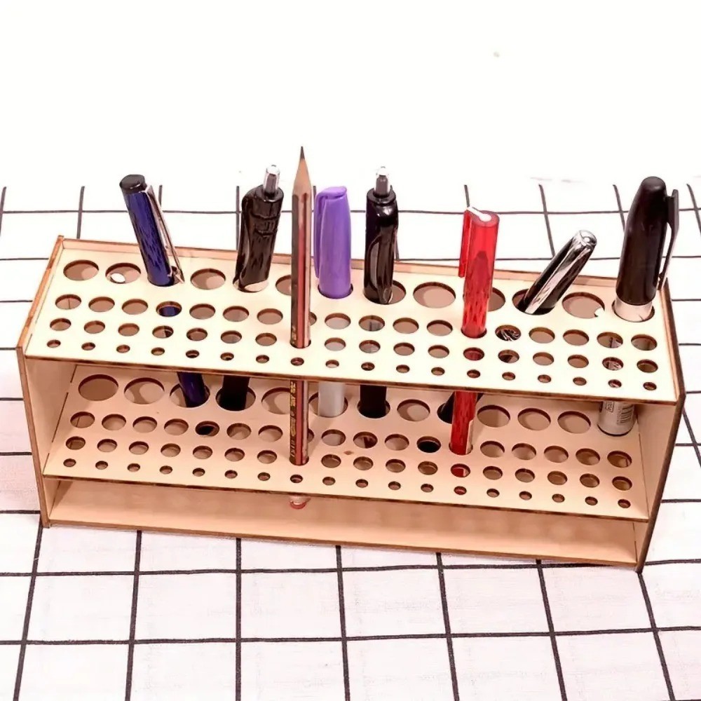 67-slot Premium Wooden Brush Holder – Durable Artist Desk Organizer, Pencil & Pa