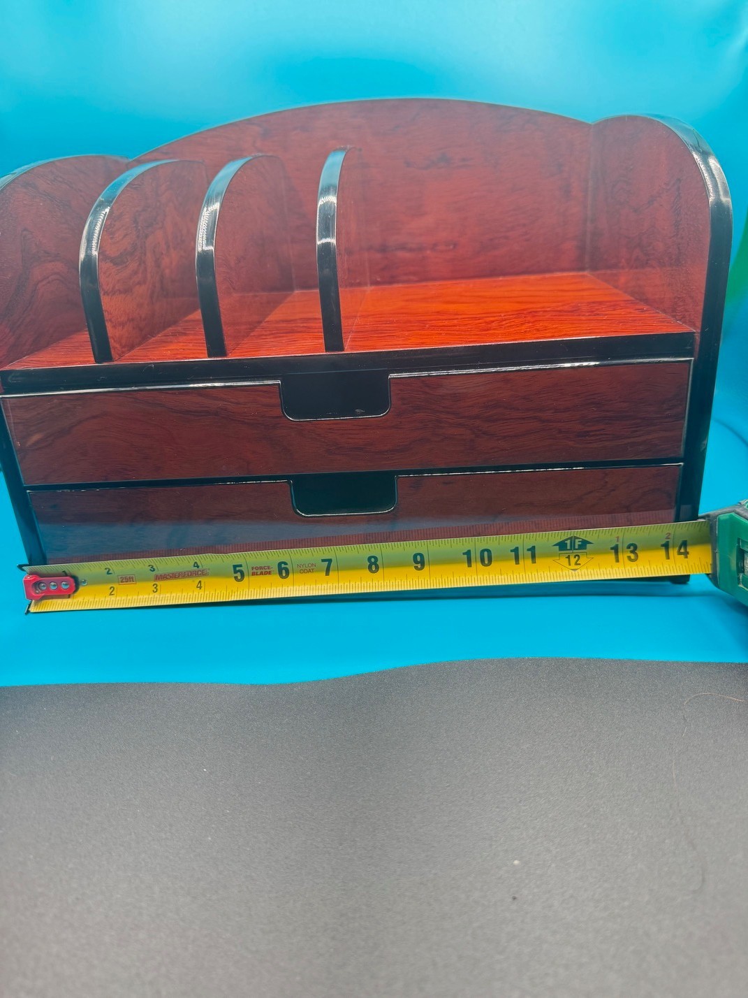 Vintage Burlwood Executive Table Top Organizer