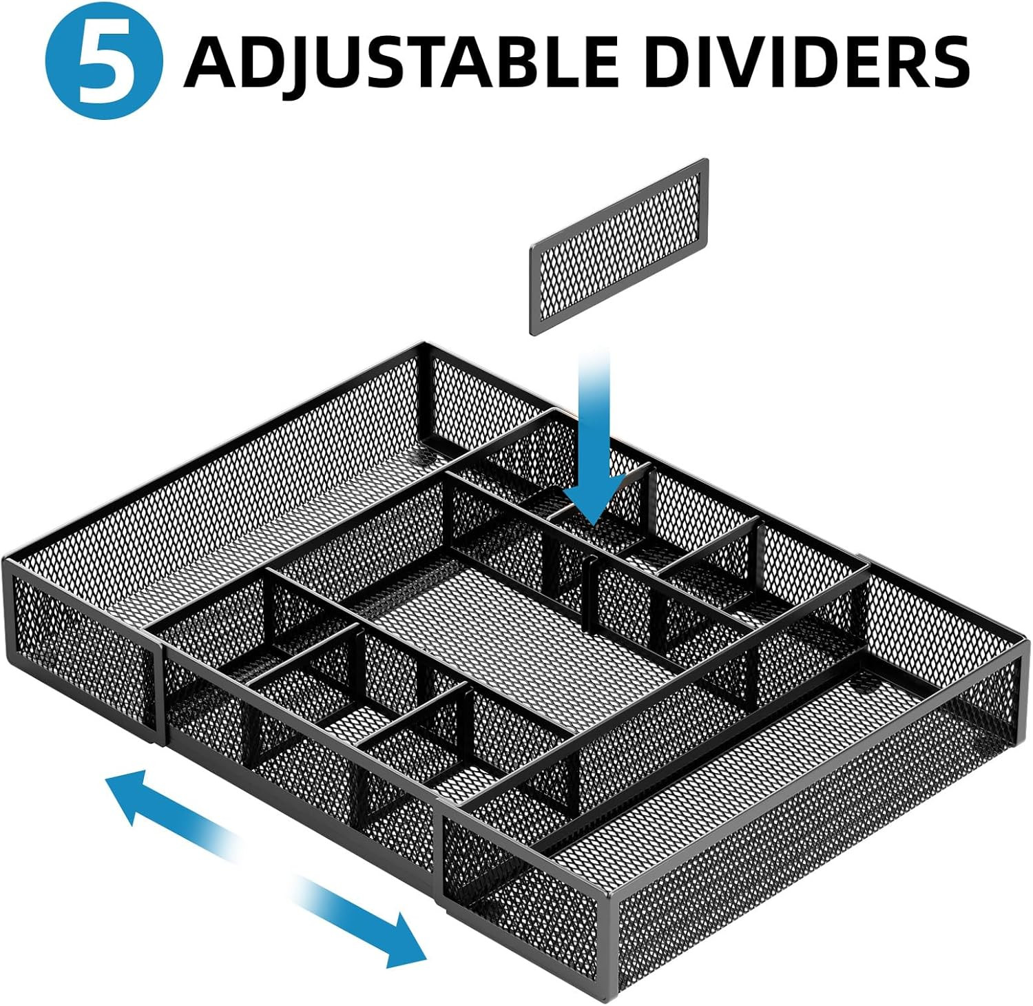 Expandable Desk Drawer Organizer, Mesh Drawer Organizer Tray with 10 Compartment