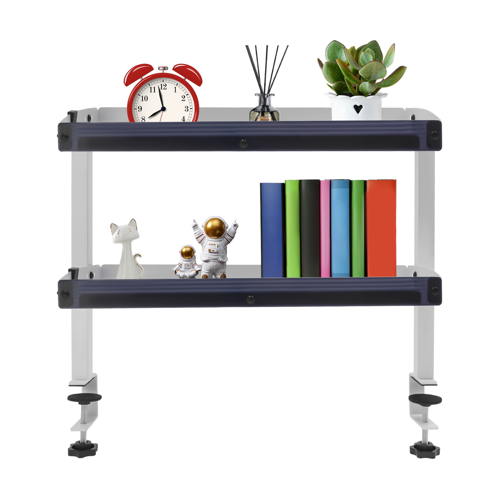 2-Tier Shelving with Adjustable Storage,White Storage Tray,for Living Rooms