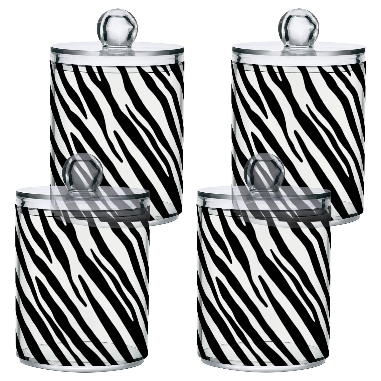 Zebra Print Black & White Qtip Holder Dispenser, Bathroom Organizer and Stora…