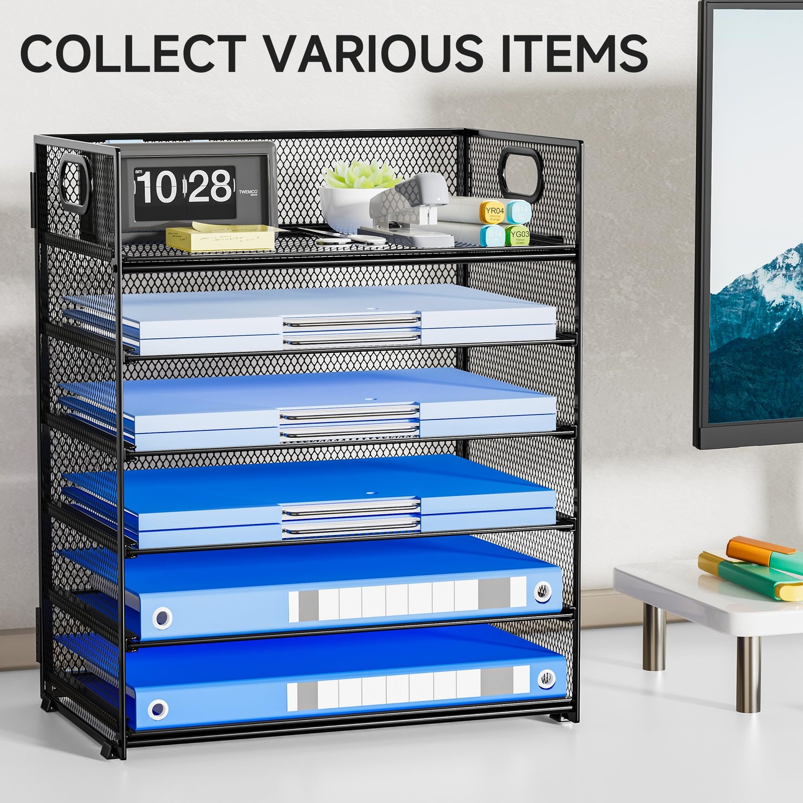 6-Tier Paper Organizer for Desk with Handle, Heavy Duty Metal File Organizer …