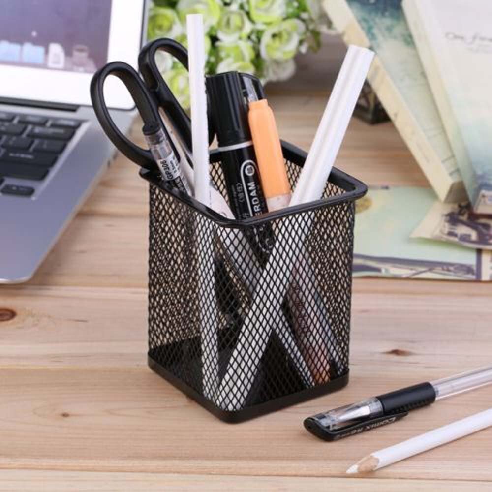3 Pack Square Pen Holders Pencil Holders Black Metal Mesh Pen Pencil Cups Sta…