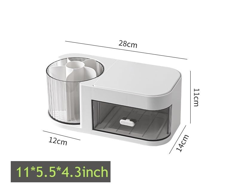 Pinsliee Desk Organizer – 360 Degree Expanded Makeup Organizer, White
