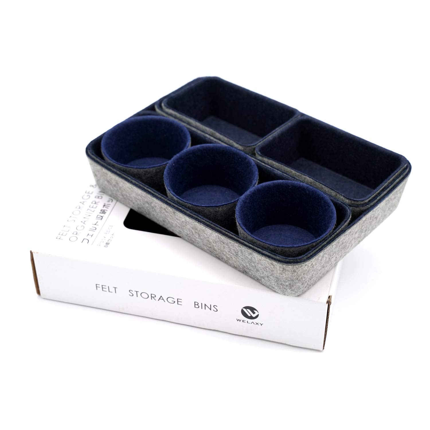8 PCS Navy Felt Office Desk Drawer Organizers Trays Shallow Dividers Bins
