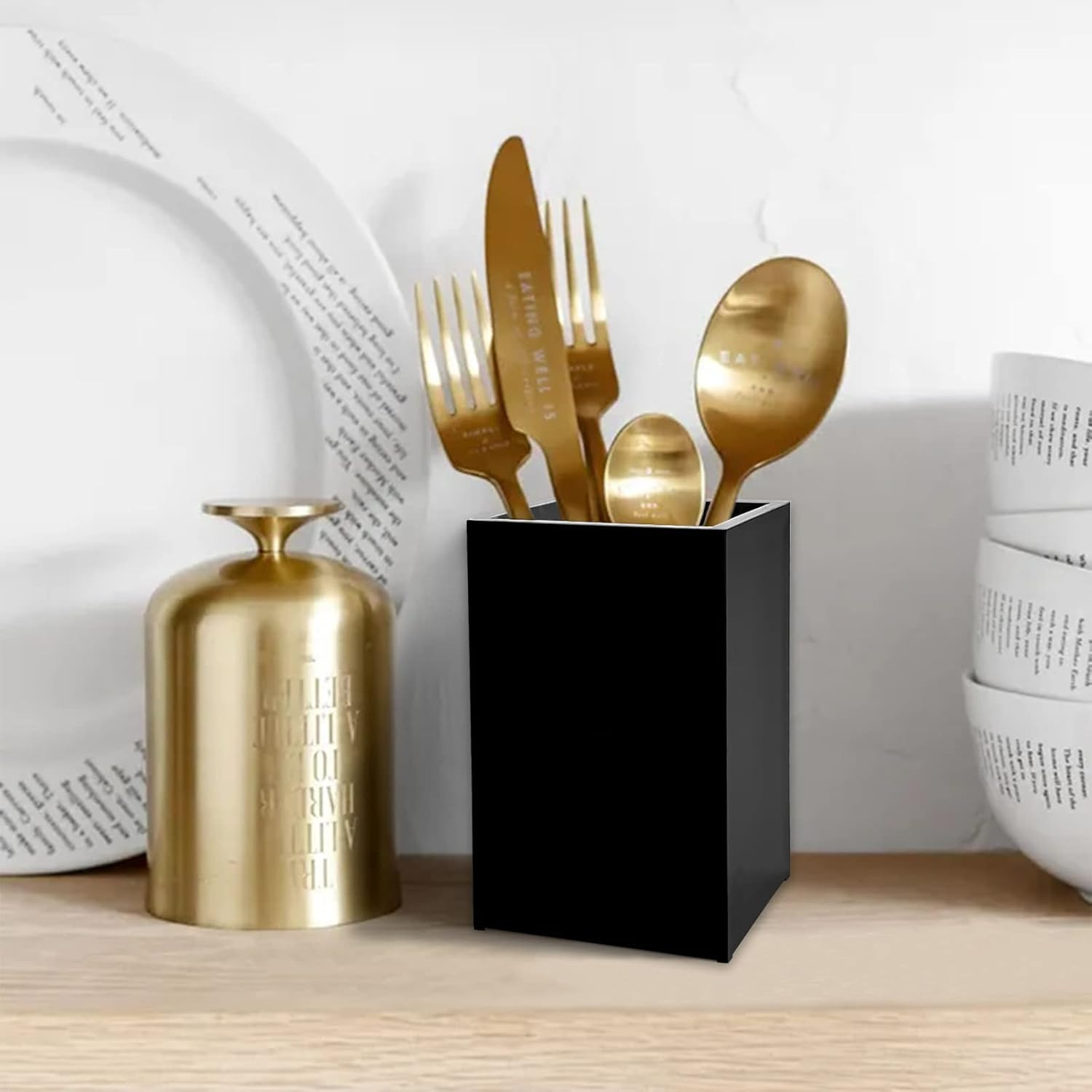 2 Pack Black Acrylic Pencil Pen Holder Cup,Desk Accessories Holder,Makeup Brush