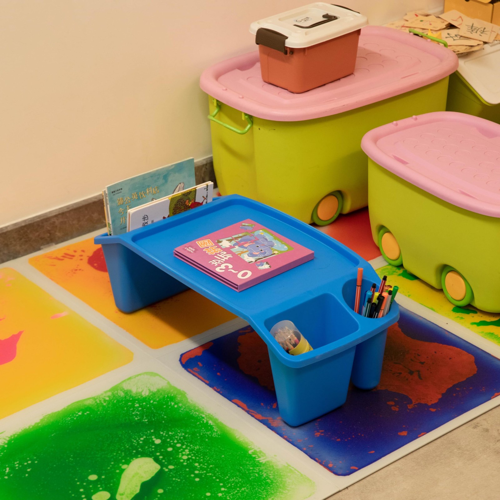 Basicwise Activity Desk Table Built-In Cup Compartments Multipurpose Lap Tray