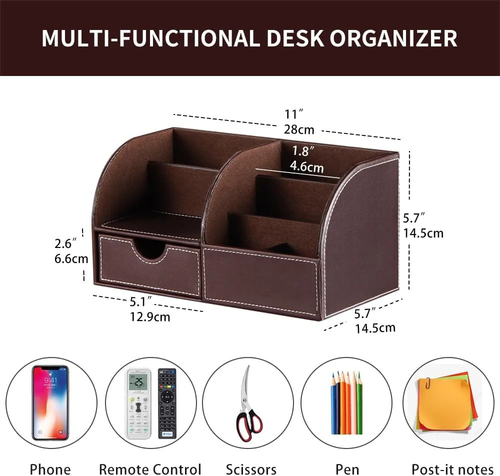Desk Organizer, PU Leather Desktop Organizers and Accessories, Office Supplies M