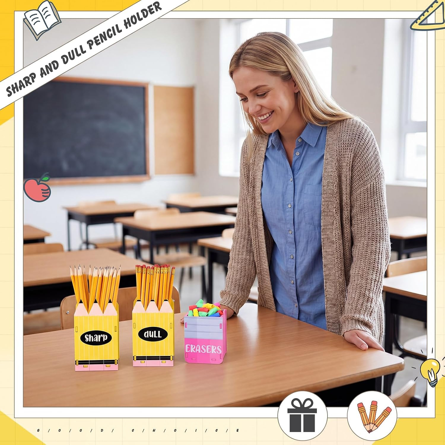 3 Pcs Sharp and Dull Pencil Holder Eraser Buckets Wooden Shaped Dispenser for Ba