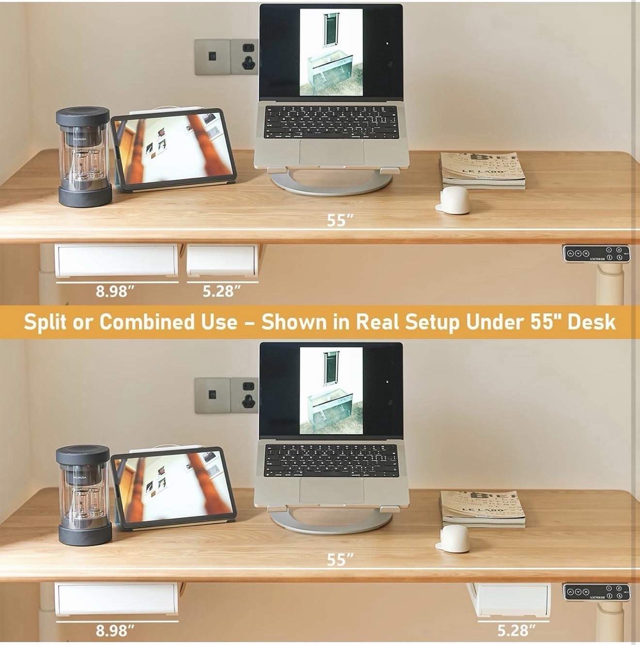 Bamboo Under Desk Drawer White 2 Pack Individually