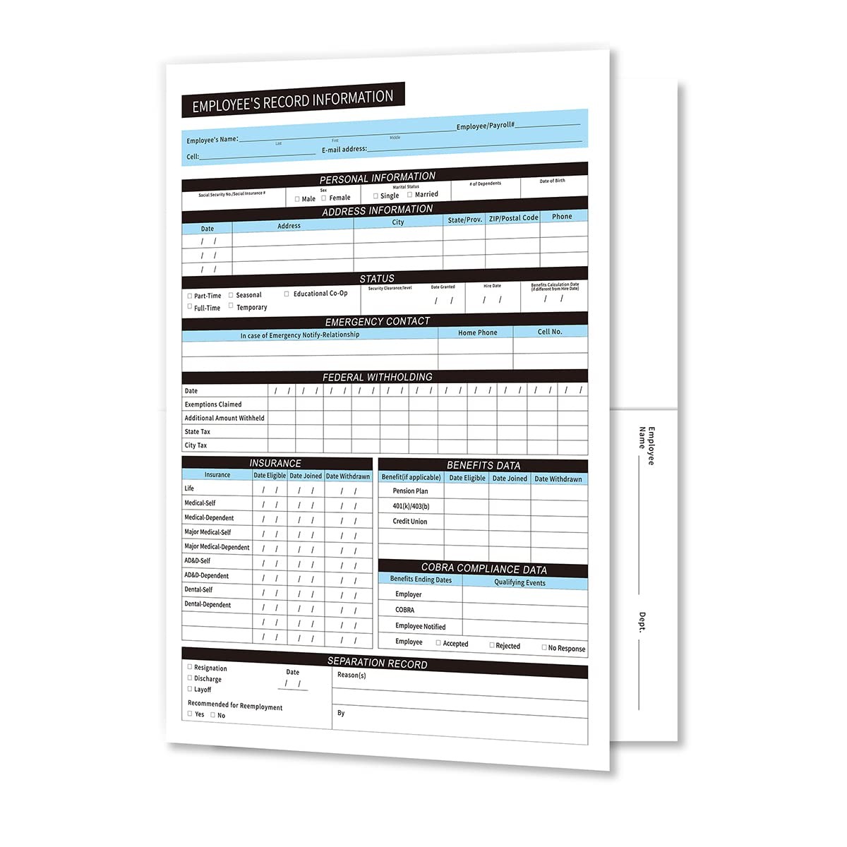 25 Pack Confidential Employee Record Folders High-Capacity Durable Preprinted