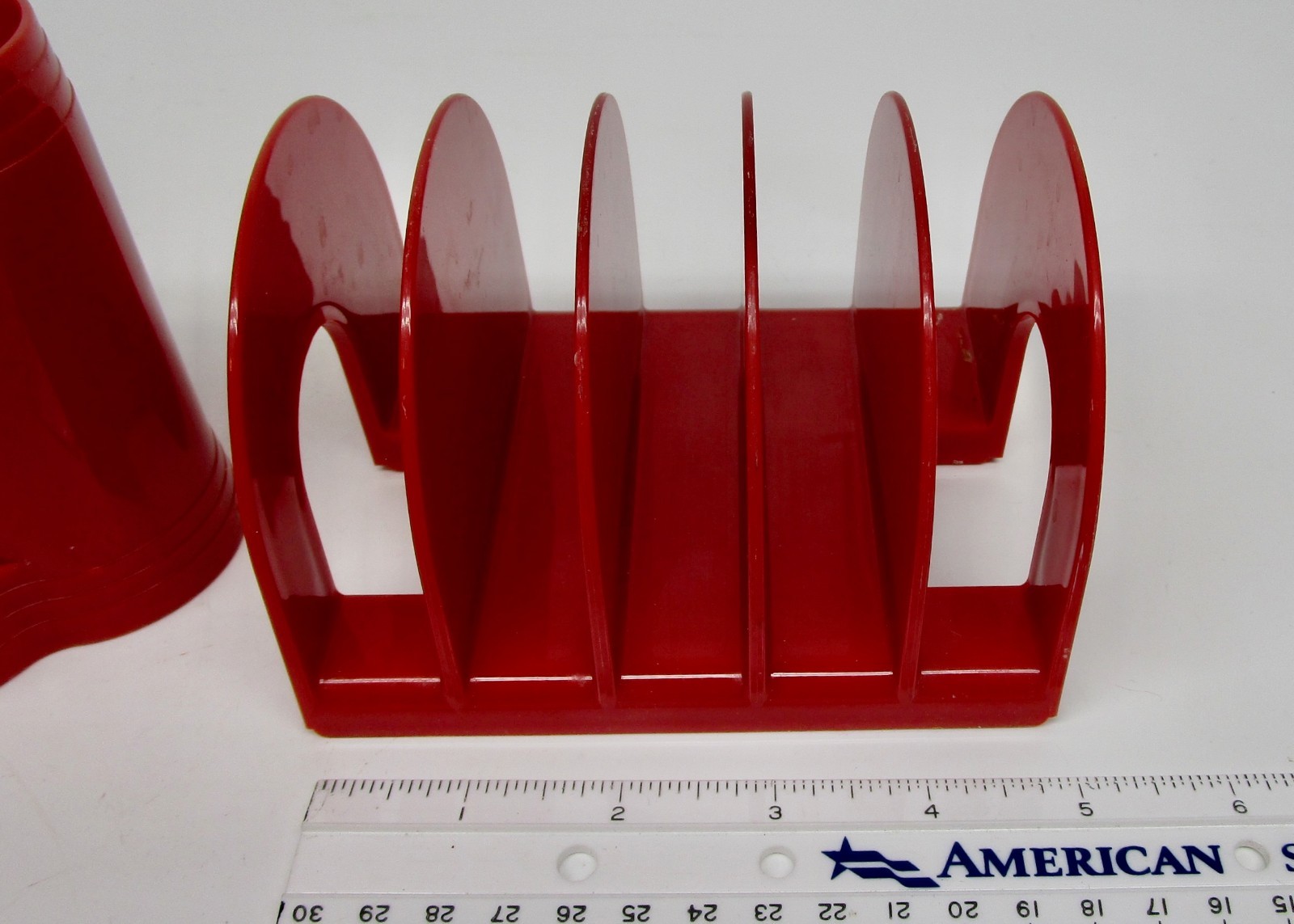 Vintage MCM pen pencil holder letter desk organizer red rainbow plastic Eldon