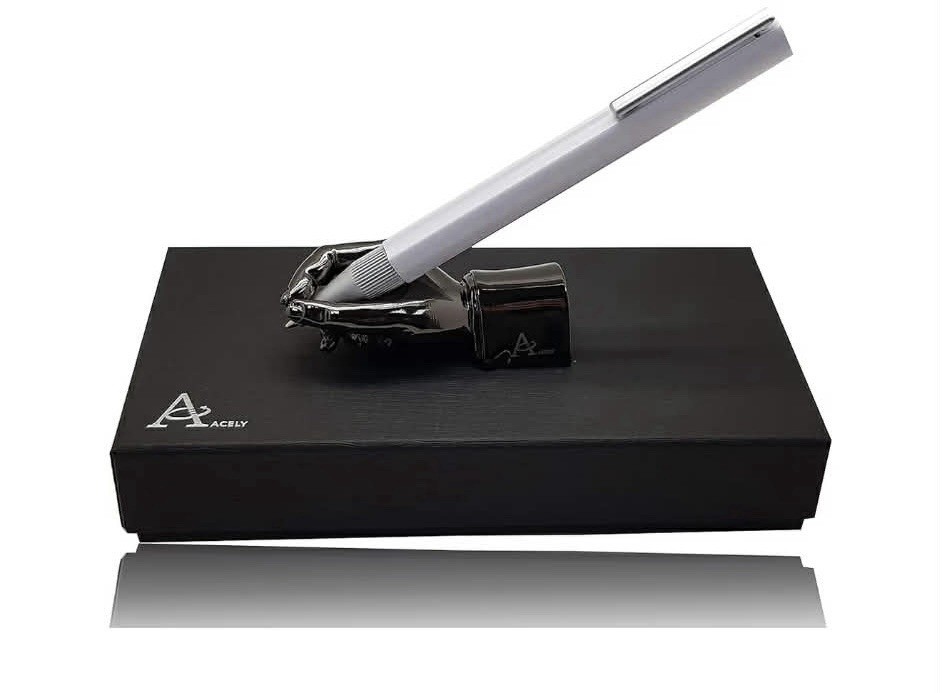 ACELY Executive Glossy Black Ball Point Pen with Hand Shape Pen Holder