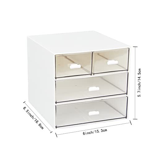 Desk Organizer with 4 Drawers, Clear Plastic Desk Storage Box, White-4 Draws