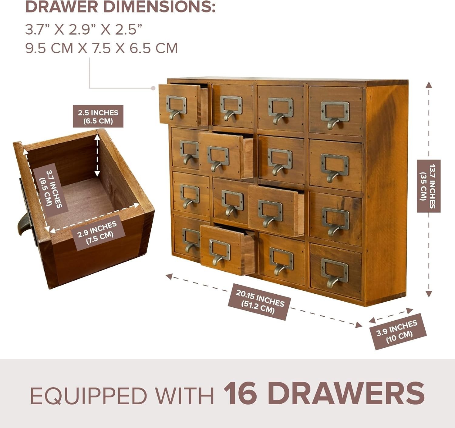 Rustic Wooden Desk Drawer Organizer – 16 Drawers Storage Box