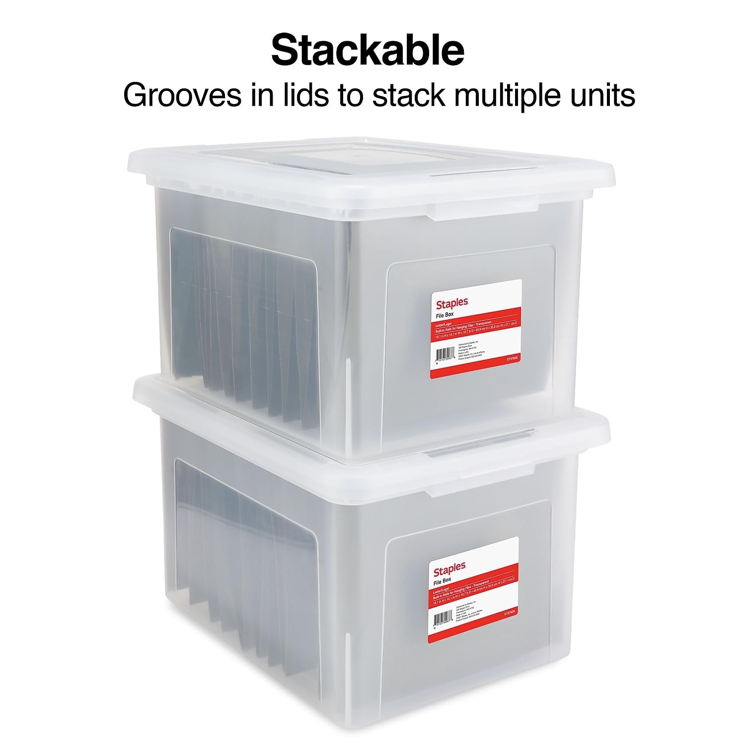 STAPLES Hanging File Folder Box, Storage Bin Organizer, Snap 1 Pack, Clear