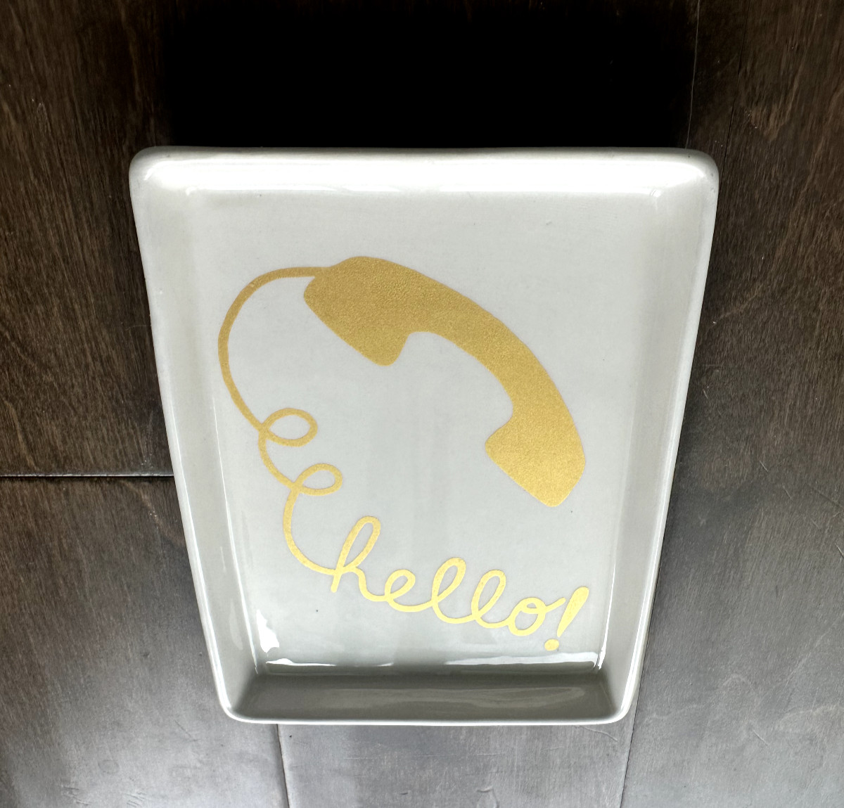 Hello Decorative Dish Gold Telephone and Cord Small Rectangle by Magenta