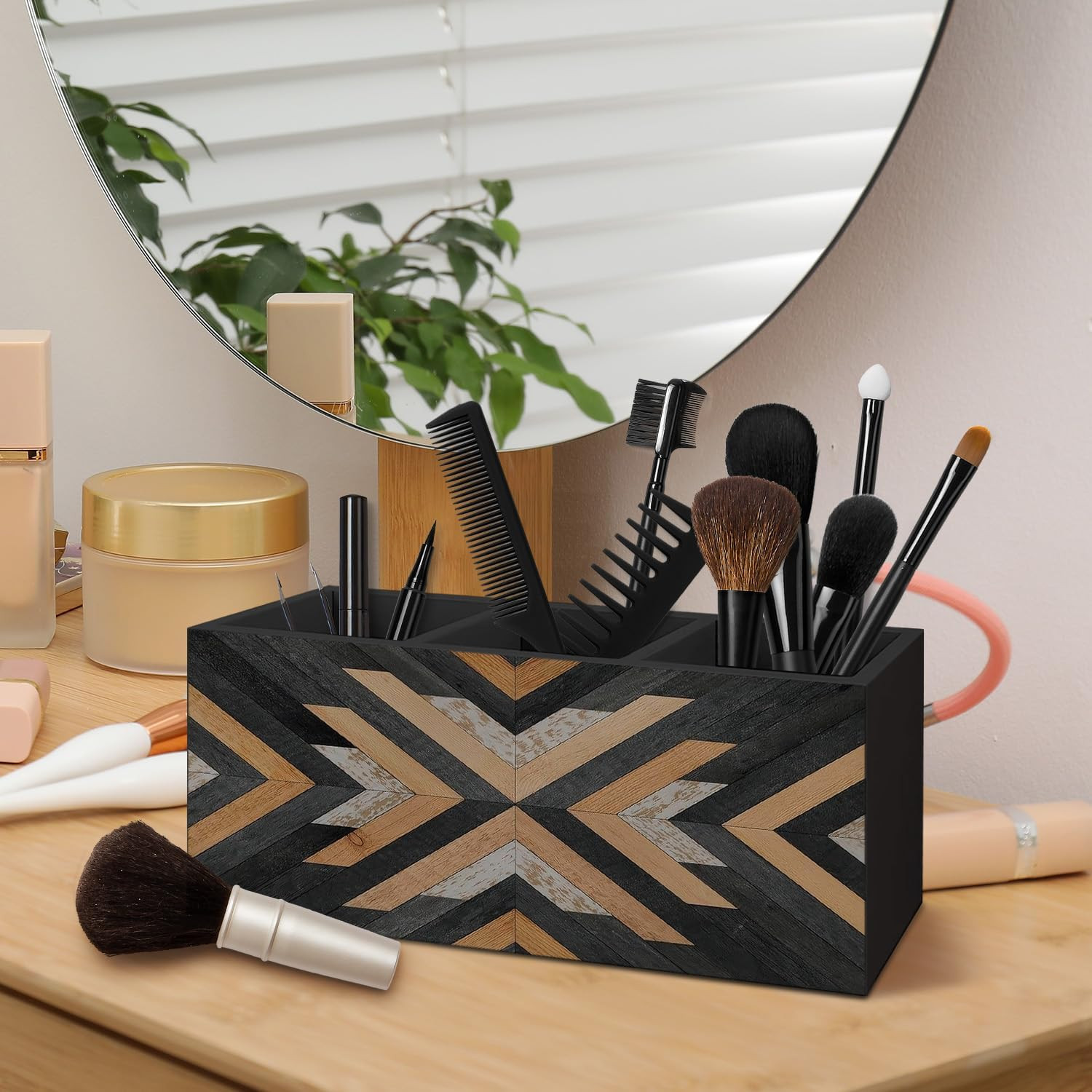 Western Pen Holder for Home Office Desk, Aztec Decor, Retro Boho Western Aztec M