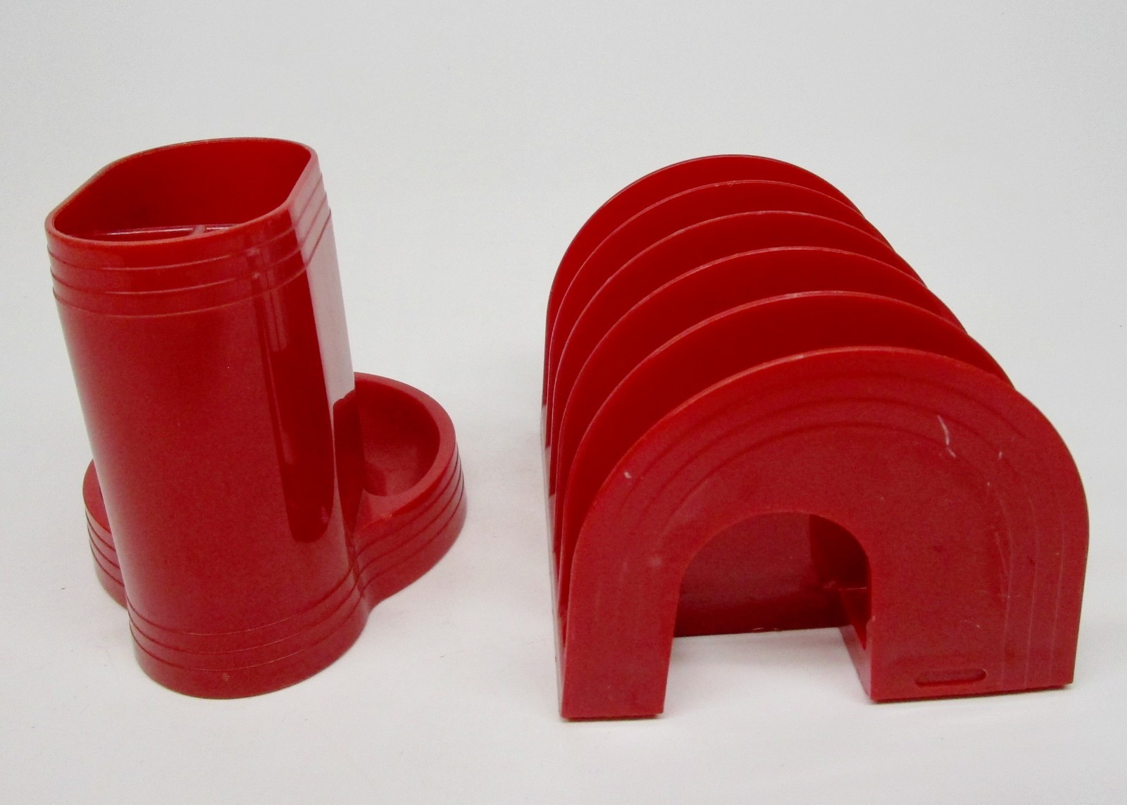 Vintage MCM pen pencil holder letter desk organizer red rainbow plastic Eldon
